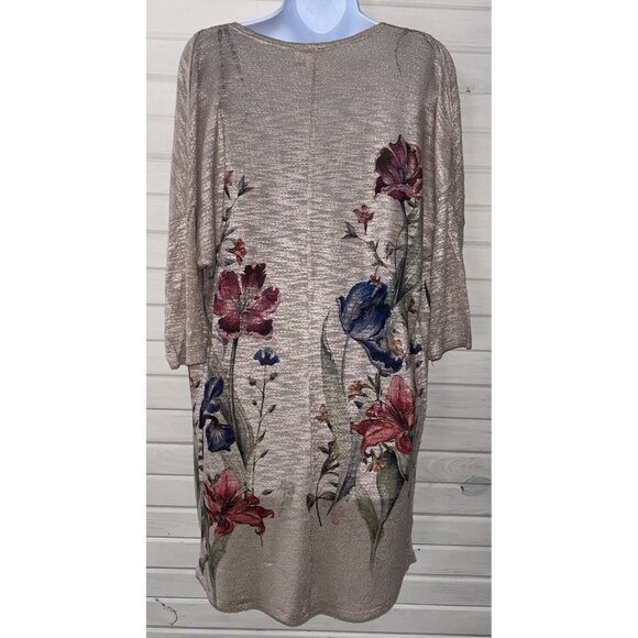 NWT Live In The Moment Sz LARGE Open Front Cardigan Oatmeal Floral Draped - Picture 8 of 11
